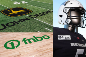 Examples of premium assets in college athletics, including on field logos and jersey patches.